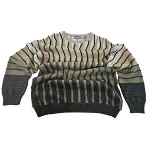 Northern Isles Sweater Mens XL 3D Textured Knit Beige Black Striped